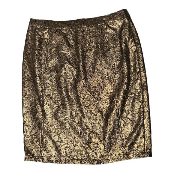 NEW Halogen Pencil Skirt Metallic Gold Black Short Lace Vintage Womens 12 - Picture 1 of 6